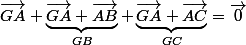\vec{GA}+\underbrace{\vec{GA}+\vec{AB}}_{GB}+\underbrace{\vec{GA}+\vec{AC}}_{GC}=\vec{0}